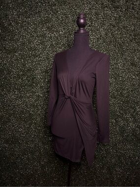 Fashion Nova Plum Long-Sleeve Twist Mini Dress